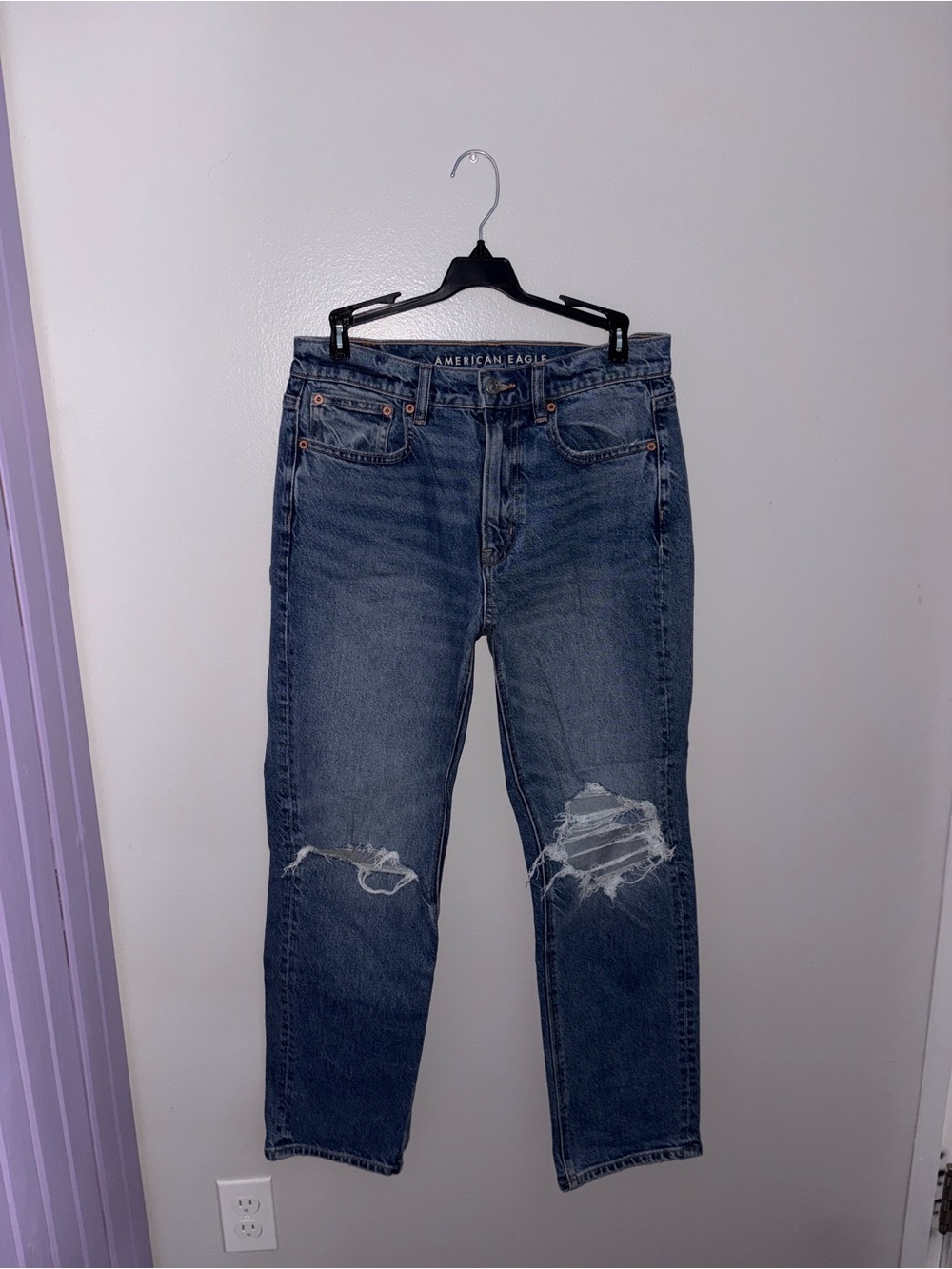American Eagle Outfitters Women's Blue Distressed Wide Leg Jeans - Picture 1 of 2